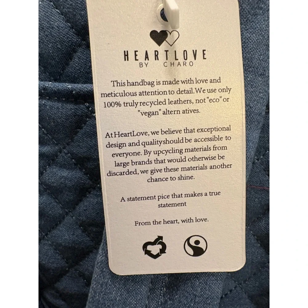 HeartLove by Charo‎ Quilted Denim Backpack Blue Upcycled Eco Friendly New